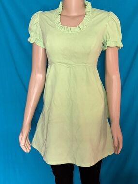Vintage Light Green Ruffle Neck Mini Dress